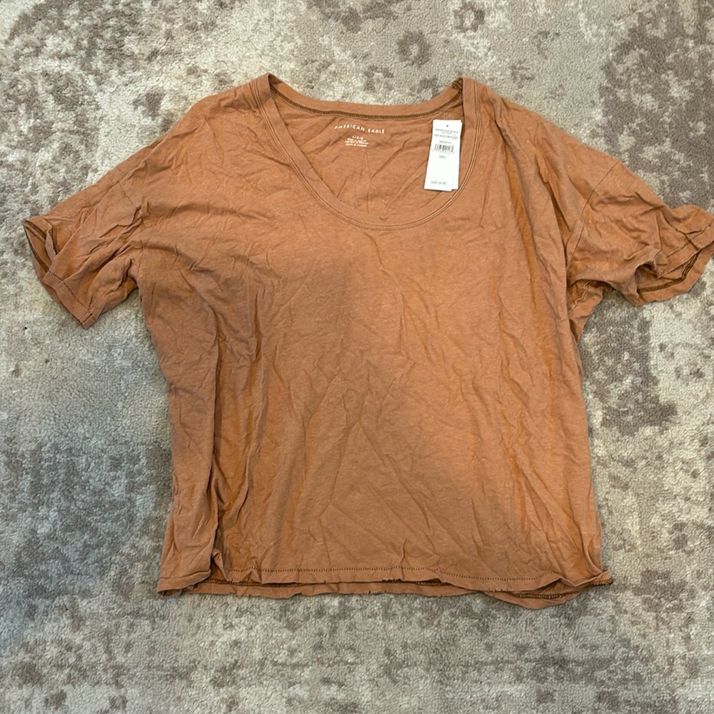 Brown scoop neck short sleeve shirt